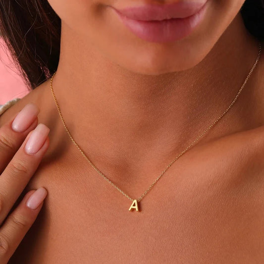 Stainless Steel Initial Necklace Gold Color Cut Letters Single Name Choker Necklace for Women Pendant Jewelry Gift Dropshipping