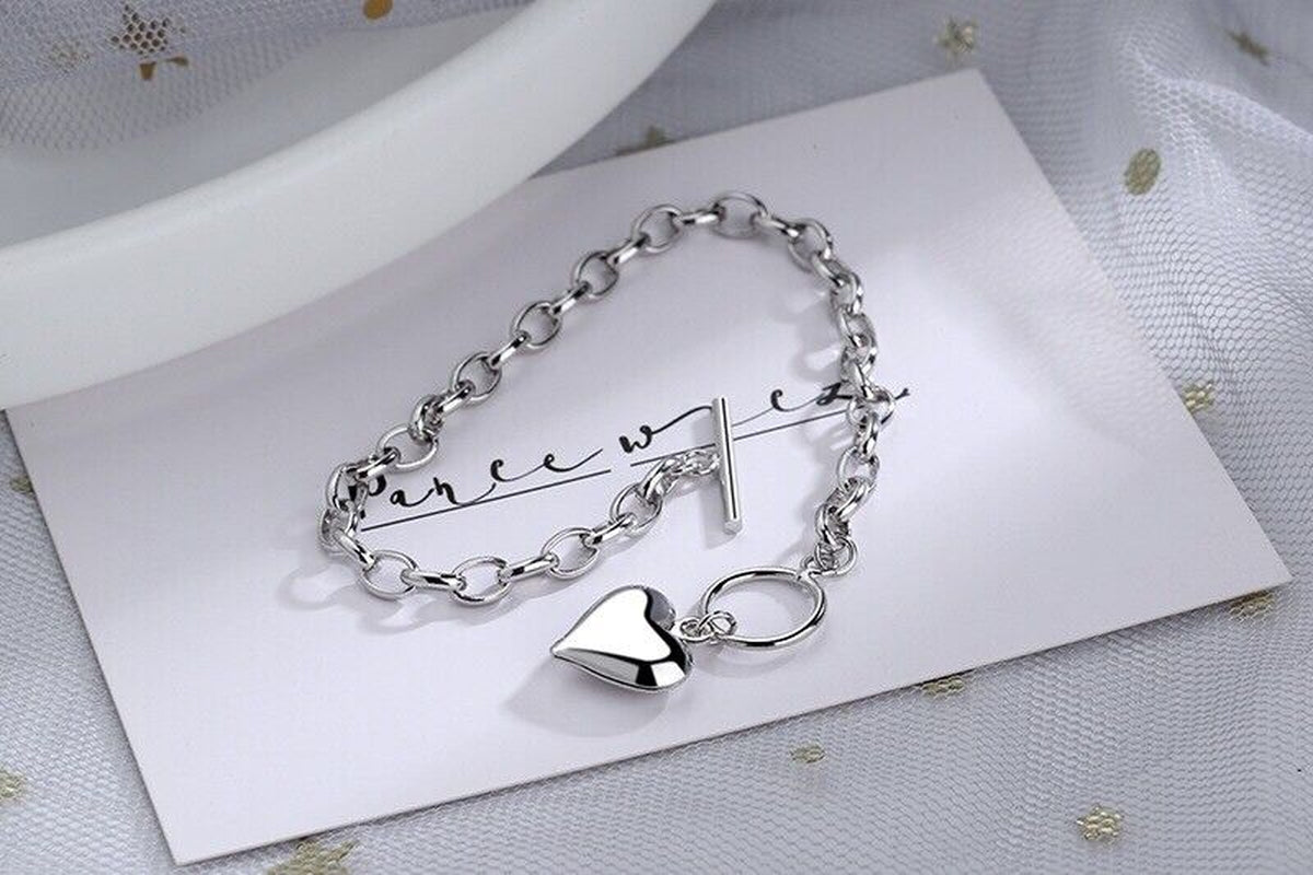 Beautiful Heart Charm Bracelet 925 Sterling Silver Women Girls Jewelry Gift UK