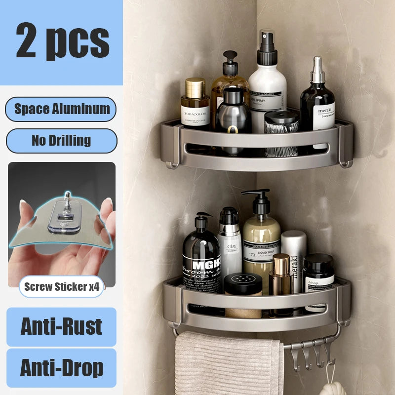 Bathroom Shelf Makeup Storage Organizer Aluminum Alloy Shampoo Rack Shower Shelf Bathroom Accessories No Drill Wall Shelf