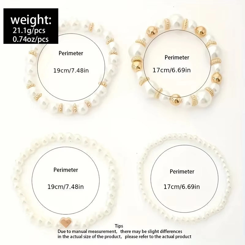 Beautiful and Versatile Pearl Love Women'S Bracelet Set of 4 Ins, High Grade, Elegant and Fashionable Jewelry