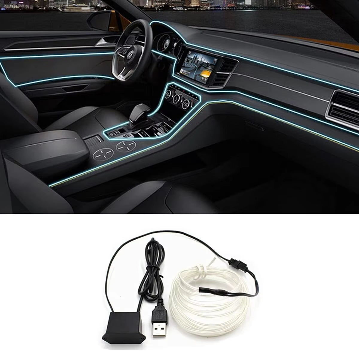 2M/3M/5M LED Car Interior Decoration Light EL Wiring Neon Strip for Auto DIY Flexible Ambient Light with USB Drive Ambient Lamp