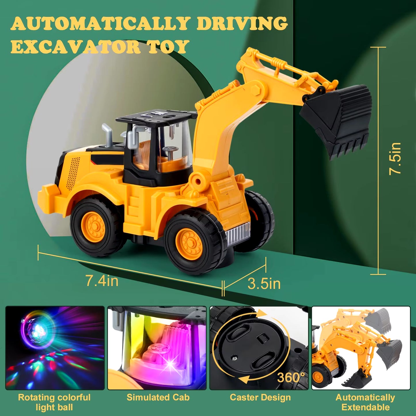 Excavator Truck Kids Toys: Construction 2+ Toddler Toys Digger Truck with Electric Universal Wheel Children Car Toys with Light