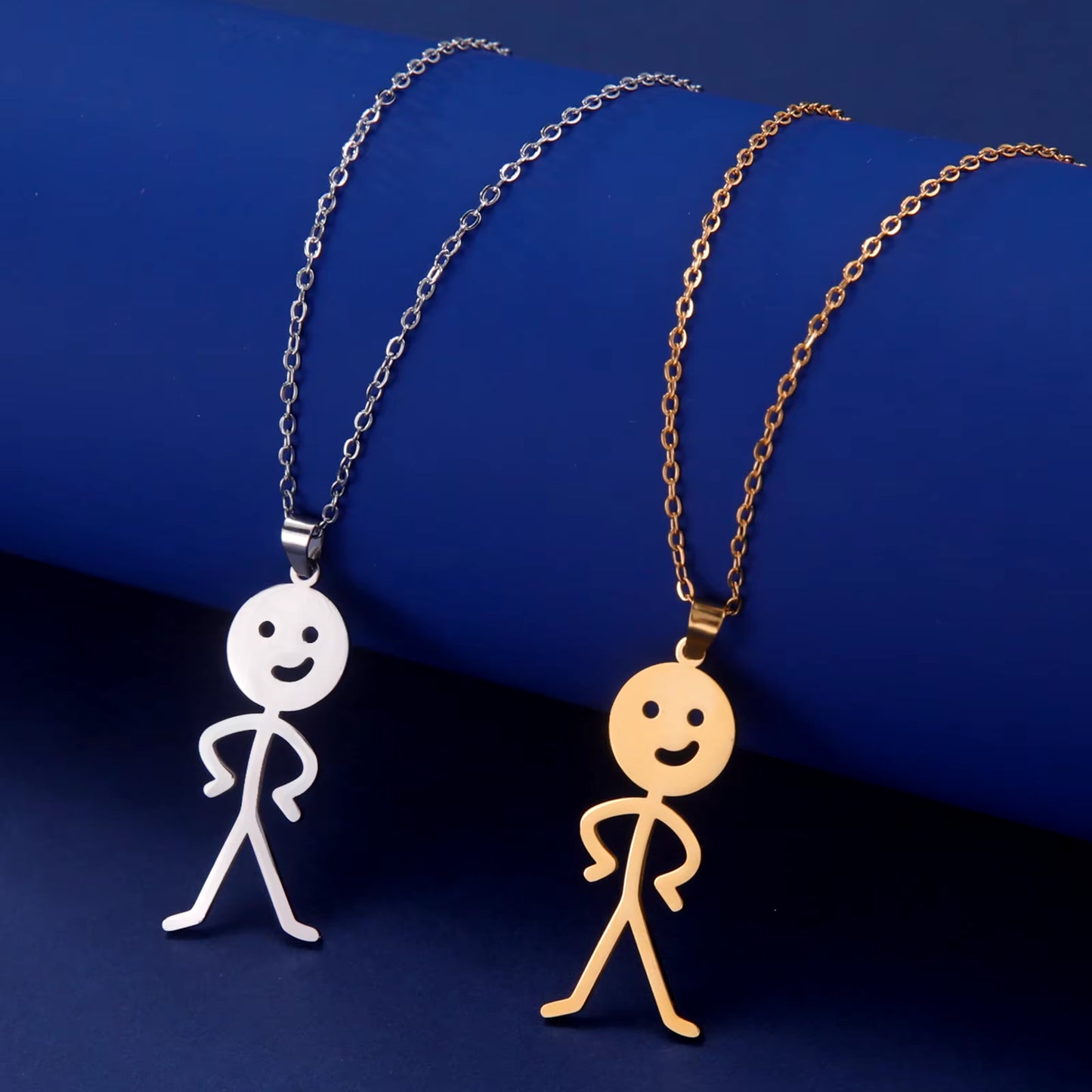 Hip Hop Middle Finger Stickman Necklace Rock Punk Funny Doodle Pendant Necklace for Women Men Trend Jewelry Gift