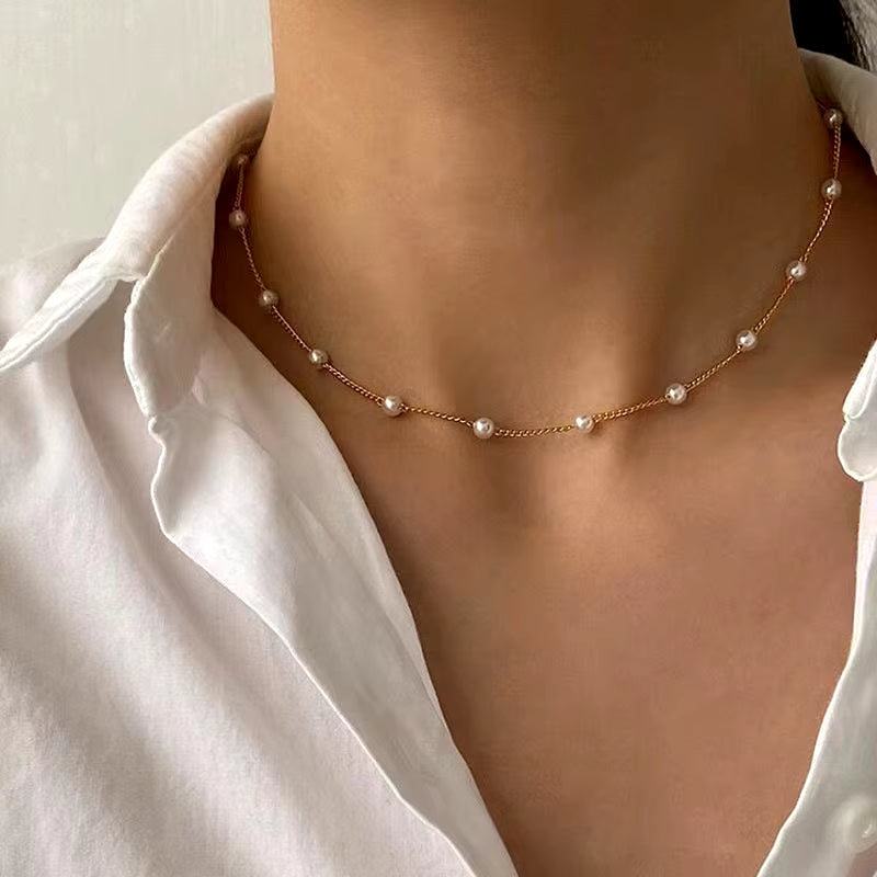 FTCY 3Pcs Women'S Pearl Necklace Set 14K Gold Fashion Love Heart Pendant Waterproof Hypoallergenic Collarbone Neck Chain Jewelry