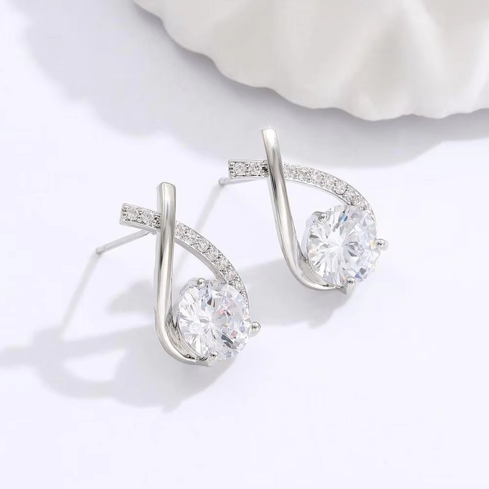 Fashion Cross Stud Earrings for Women Girls Korean Style Elegant Crystal Jewelry Ear Rings Fishtail Lady Earrings Gifts