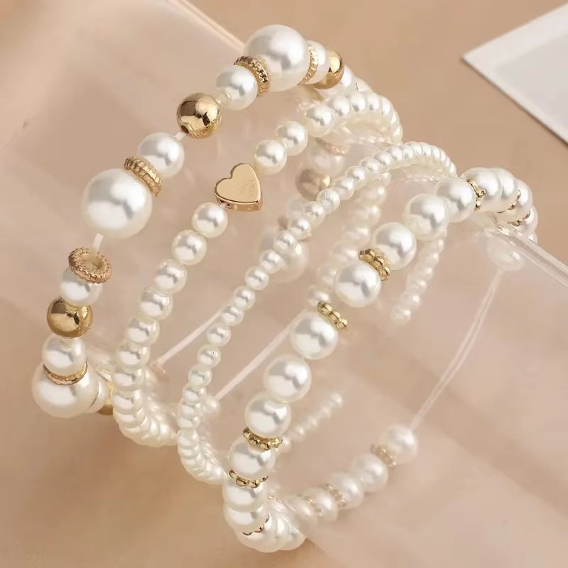 Beautiful and Versatile Pearl Love Women'S Bracelet Set of 4 Ins, High Grade, Elegant and Fashionable Jewelry