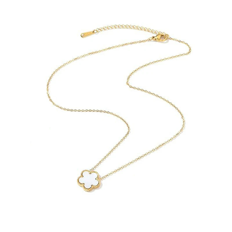 14K Gold Plated Stainless Steel Necklace Woman Five Leaf Petals Double Sided Necklaces for Women Pendant Flower Clover Jewelry