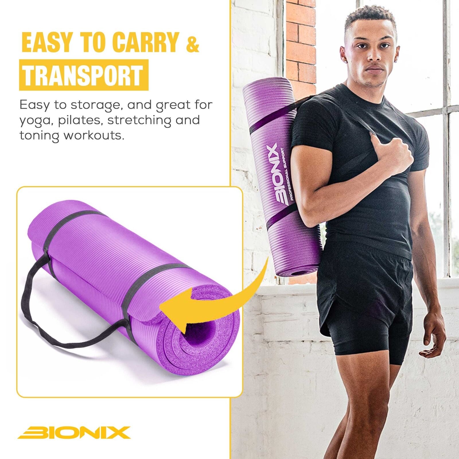 Thick 10mm Non-Slip Yoga Mat with Carry Strap - Perfect for Gym, Pilates, and Fitness Workouts