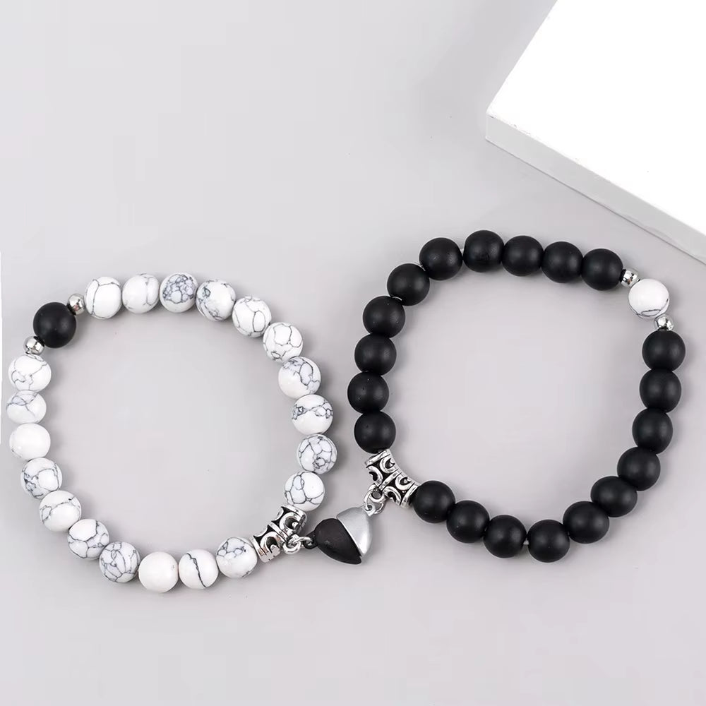 2Pcs/Set Beads Bracelet for Lovers Natural Stone Distance Heart Magnet Couple Bracelets Friendship Fashion Jewelry Gift