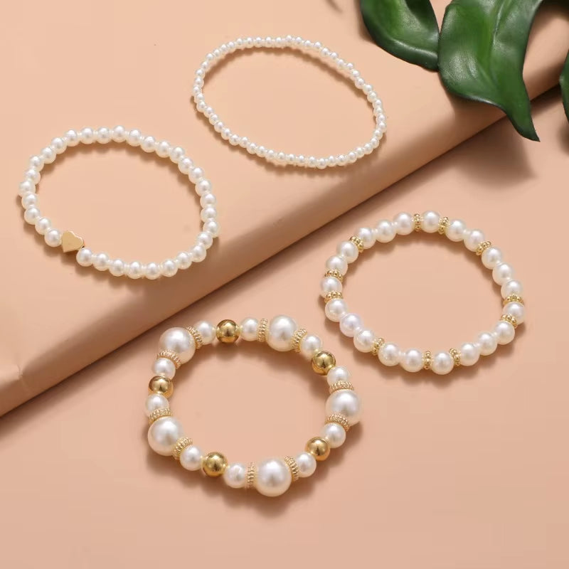 Beautiful and Versatile Pearl Love Women'S Bracelet Set of 4 Ins, High Grade, Elegant and Fashionable Jewelry