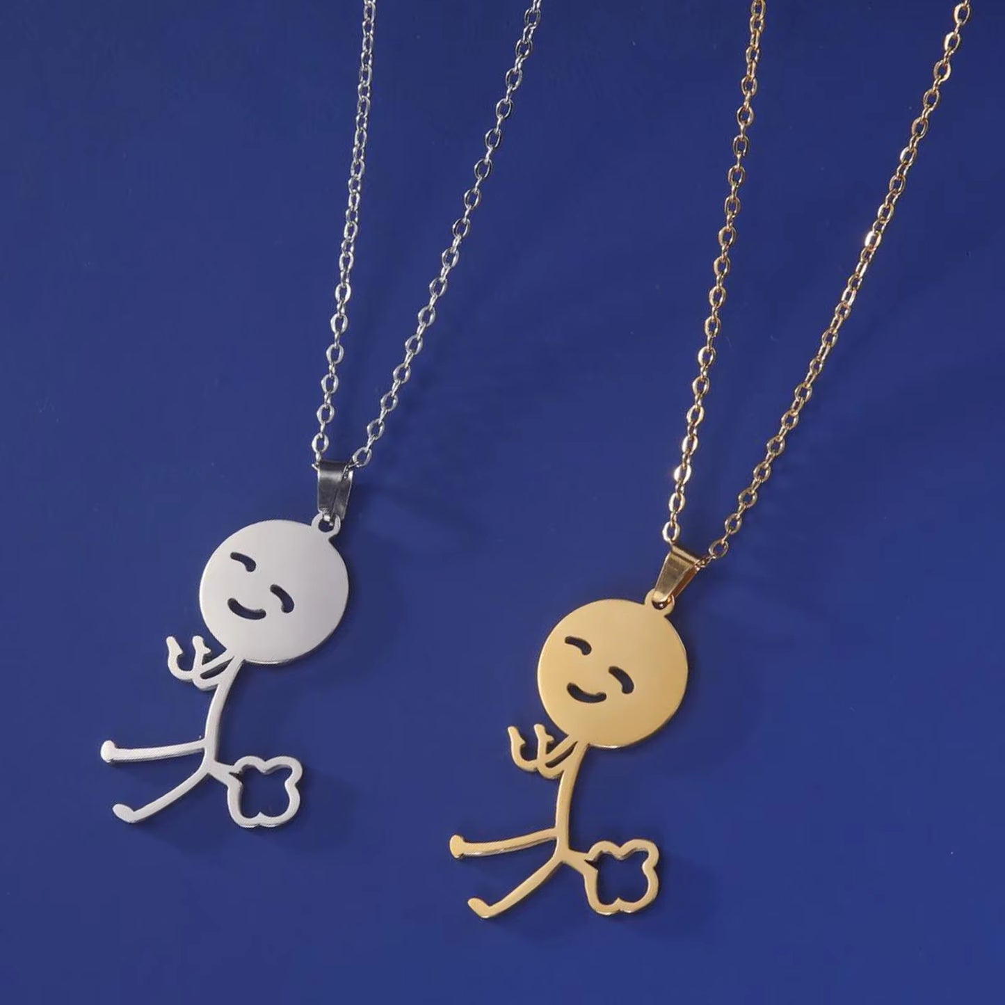 Hip Hop Middle Finger Stickman Necklace Rock Punk Funny Doodle Pendant Necklace for Women Men Trend Jewelry Gift