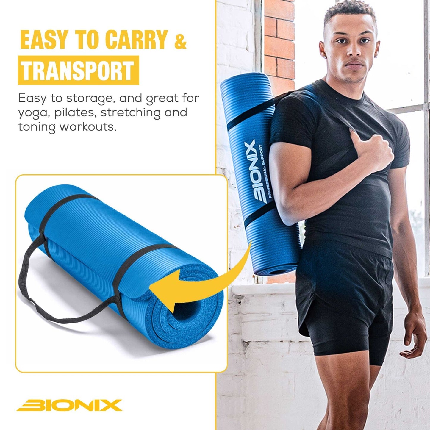 Thick 10mm Non-Slip Yoga Mat with Carry Strap - Perfect for Gym, Pilates, and Fitness Workouts