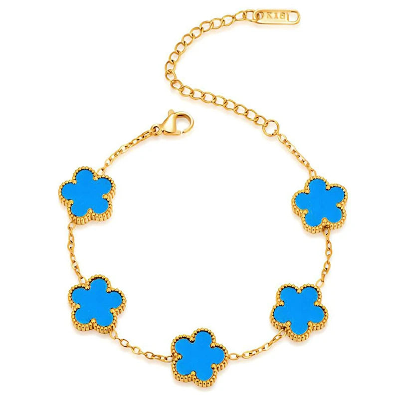 14K Gold Plated Stainless Steel Necklace Woman Five Leaf Petals Double Sided Necklaces for Women Pendant Flower Clover Jewelry