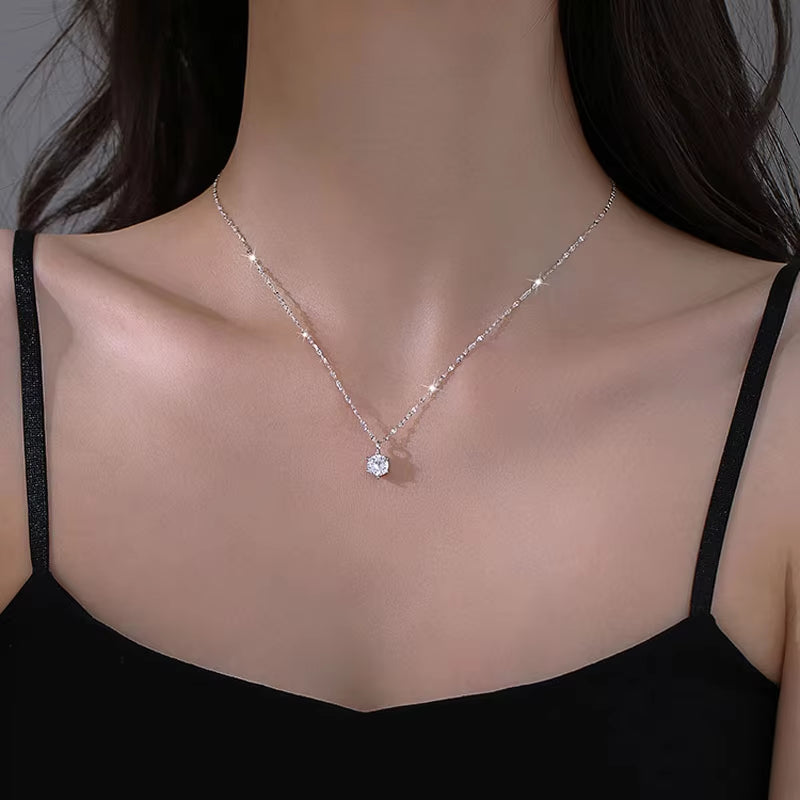 Hot 925 Sterling Silver Plated Necklace Versatile Single Sparkling AAA Zircon Clavicle Chain for Women Wedding Jewelry Wholesale