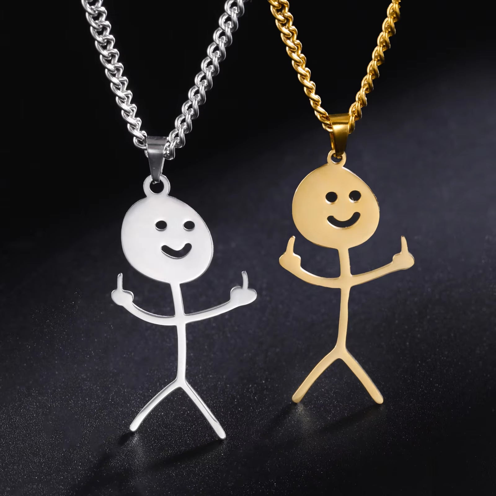 Hip Hop Middle Finger Stickman Necklace Rock Punk Funny Doodle Pendant Necklace for Women Men Trend Jewelry Gift