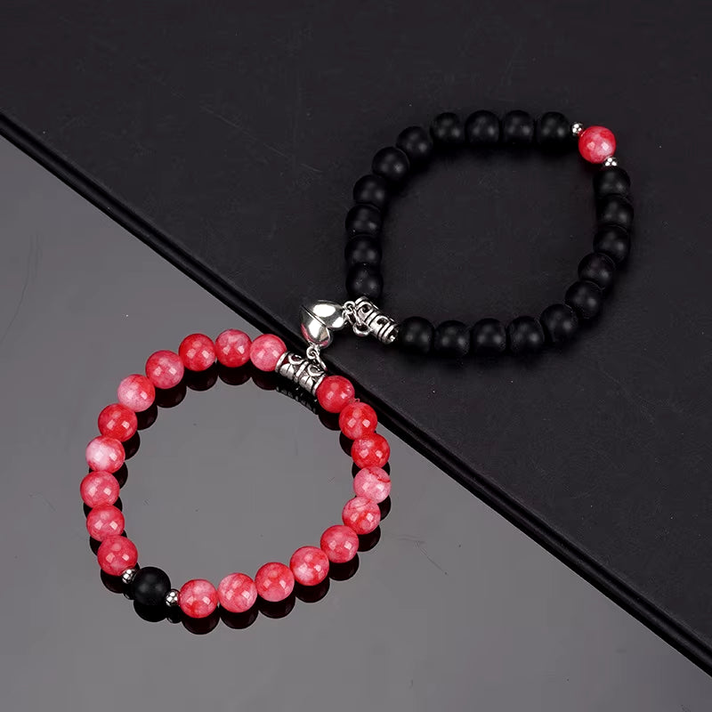 2Pcs/Set Beads Bracelet for Lovers Natural Stone Distance Heart Magnet Couple Bracelets Friendship Fashion Jewelry Gift