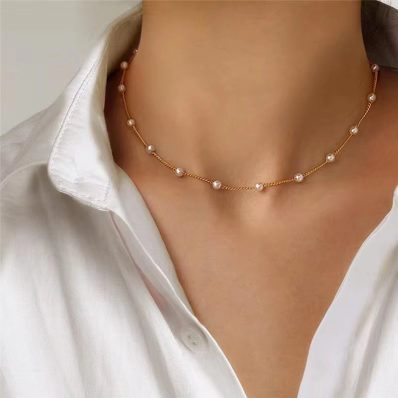 FTCY 3Pcs Women'S Pearl Necklace Set 14K Gold Fashion Love Heart Pendant Waterproof Hypoallergenic Collarbone Neck Chain Jewelry