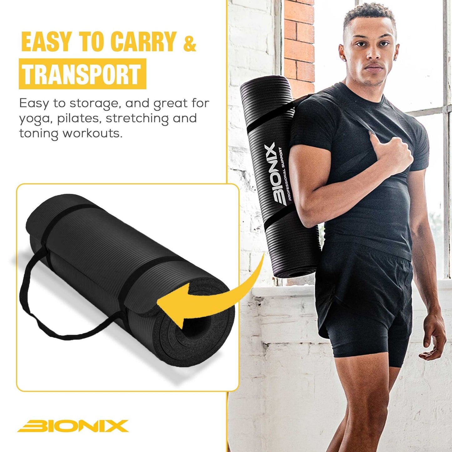 Thick 10mm Non-Slip Yoga Mat with Carry Strap - Perfect for Gym, Pilates, and Fitness Workouts