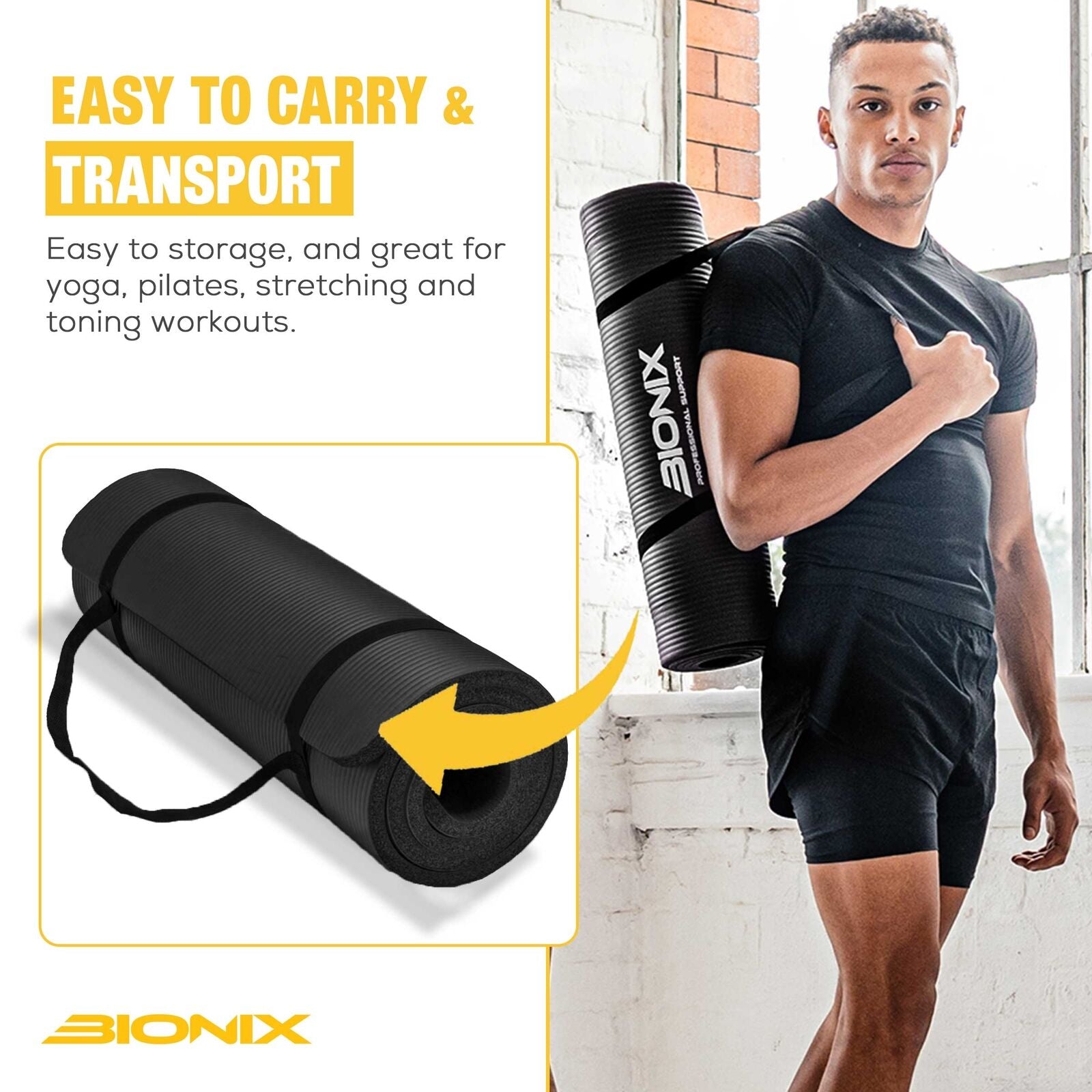 Thick 10mm Non-Slip Yoga Mat with Carry Strap - Perfect for Gym, Pilates, and Fitness Workouts