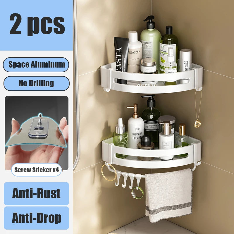 Bathroom Shelf Makeup Storage Organizer Aluminum Alloy Shampoo Rack Shower Shelf Bathroom Accessories No Drill Wall Shelf