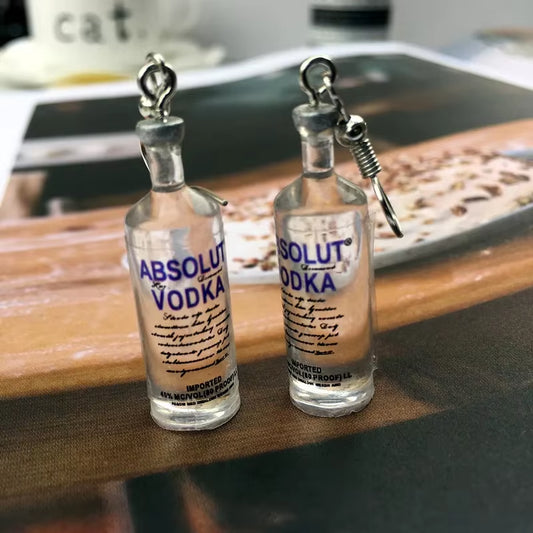 2024 Transparent Bottle Dangle Earrings Funny Drinking Jewelry Creative Vodka Bottle Drop Earrings for Girl Holiday Gift