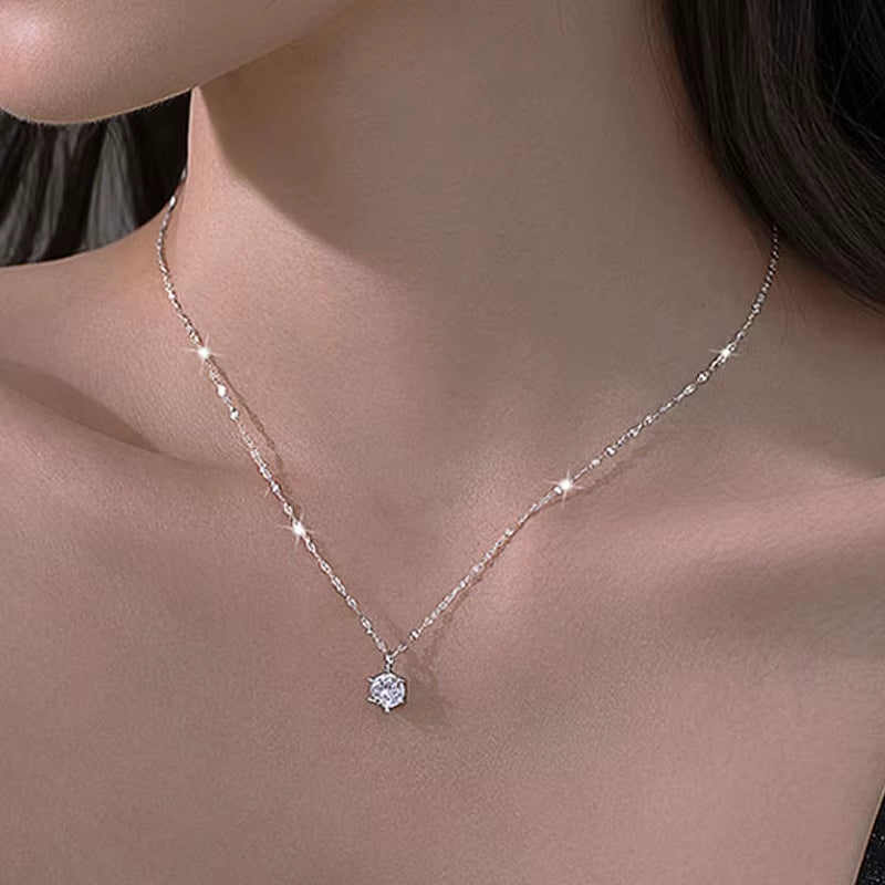 Hot 925 Sterling Silver Plated Necklace Versatile Single Sparkling AAA Zircon Clavicle Chain for Women Wedding Jewelry Wholesale