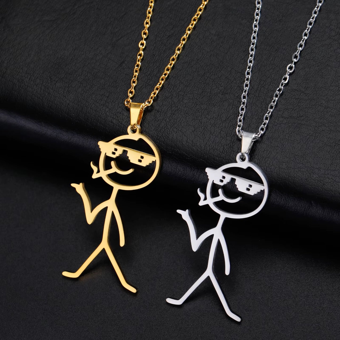 Hip Hop Middle Finger Stickman Necklace Rock Punk Funny Doodle Pendant Necklace for Women Men Trend Jewelry Gift