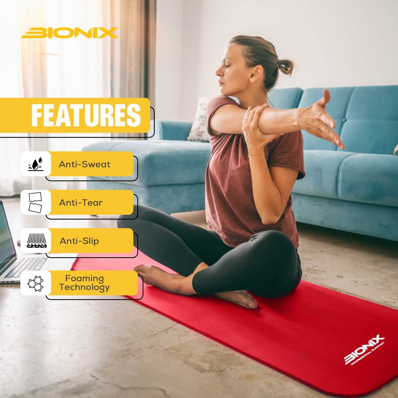 Thick 10mm Non-Slip Yoga Mat with Carry Strap - Perfect for Gym, Pilates, and Fitness Workouts