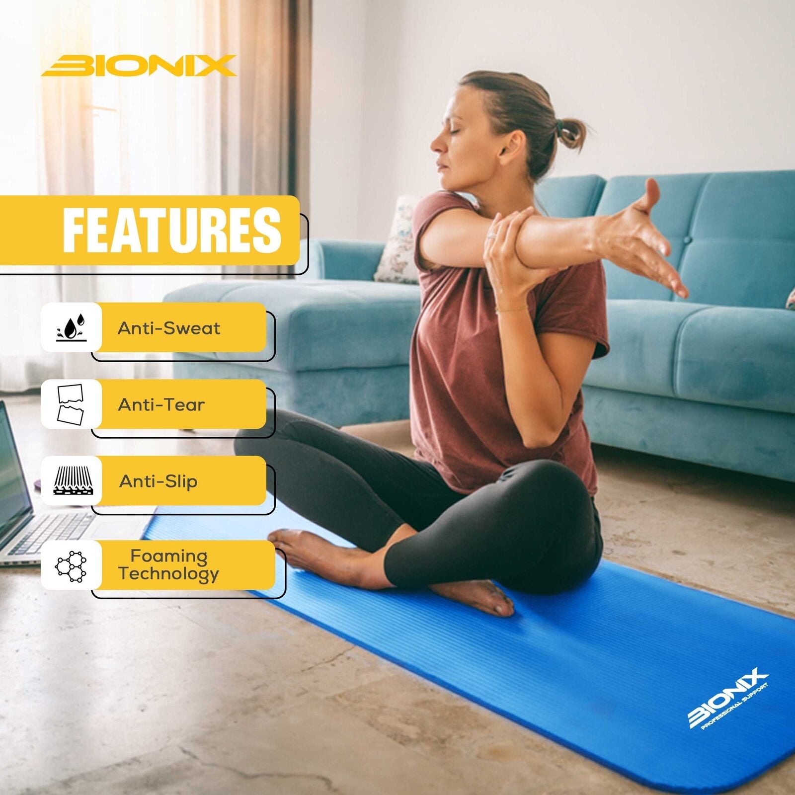Thick 10mm Non-Slip Yoga Mat with Carry Strap - Perfect for Gym, Pilates, and Fitness Workouts