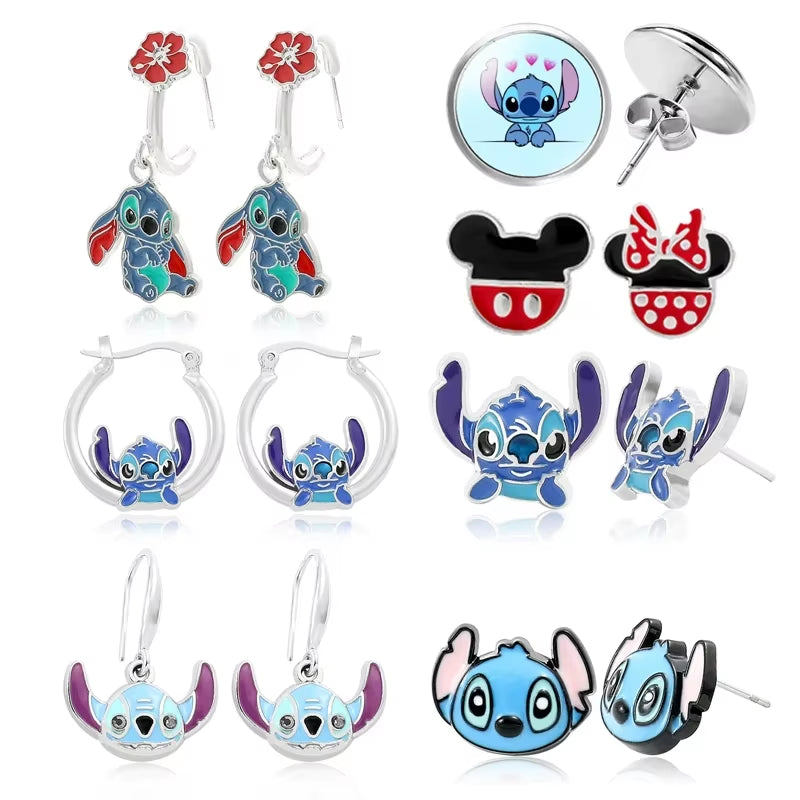 Kawaii Mickey Stud Earrings for Girl Anime Toy Jewelry Accessories Cartoon Stitch Earrings Jewelry Gift for Women Kids