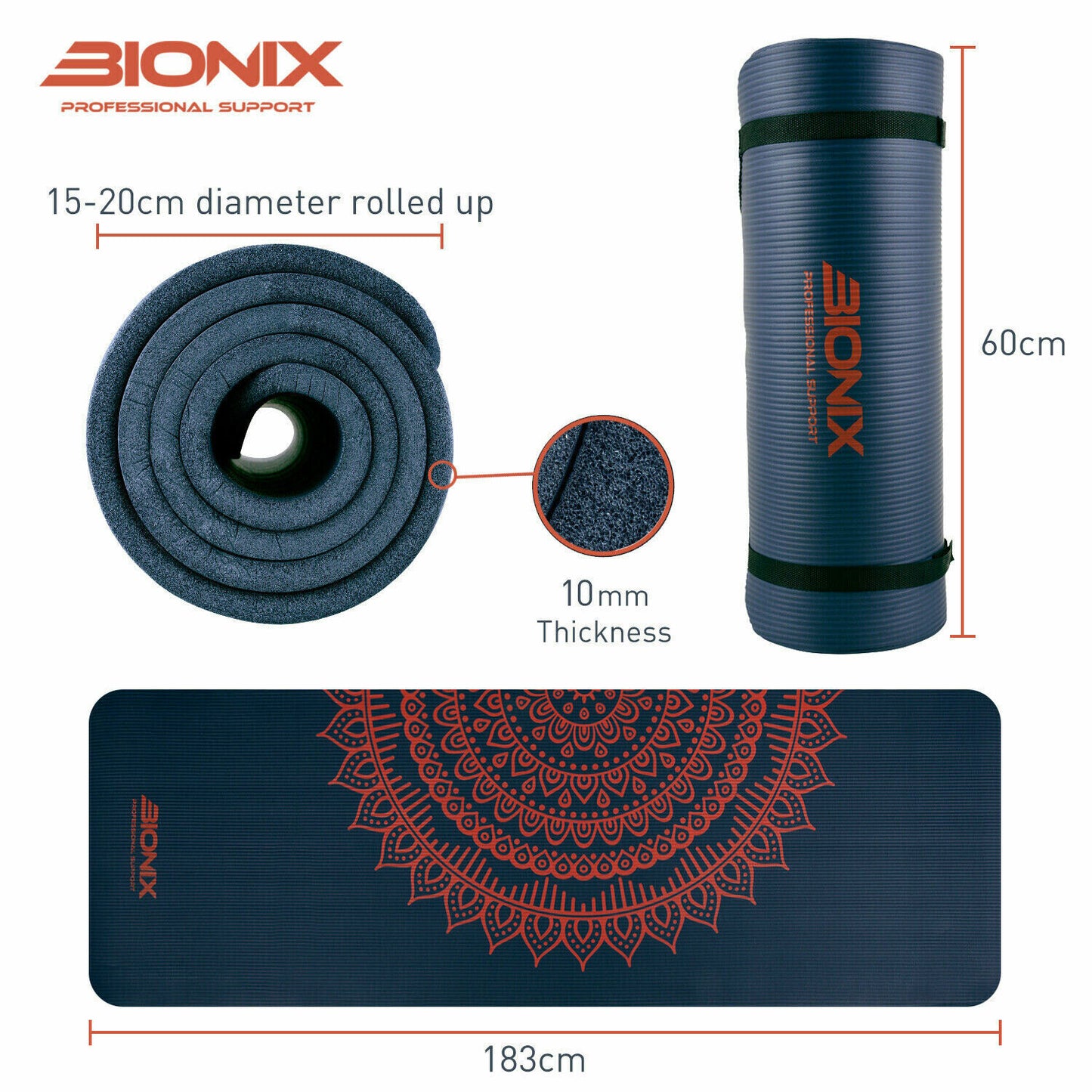 Thick 10mm Non-Slip Yoga Mat with Carry Strap - Perfect for Gym, Pilates, and Fitness Workouts
