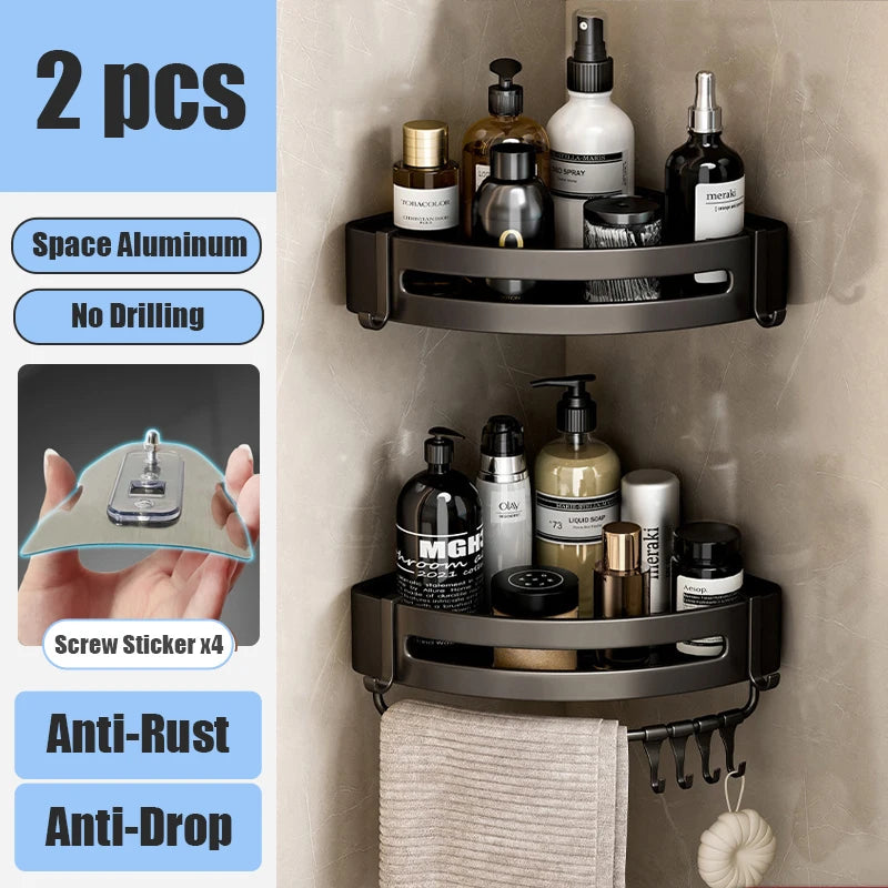 Bathroom Shelf Makeup Storage Organizer Aluminum Alloy Shampoo Rack Shower Shelf Bathroom Accessories No Drill Wall Shelf