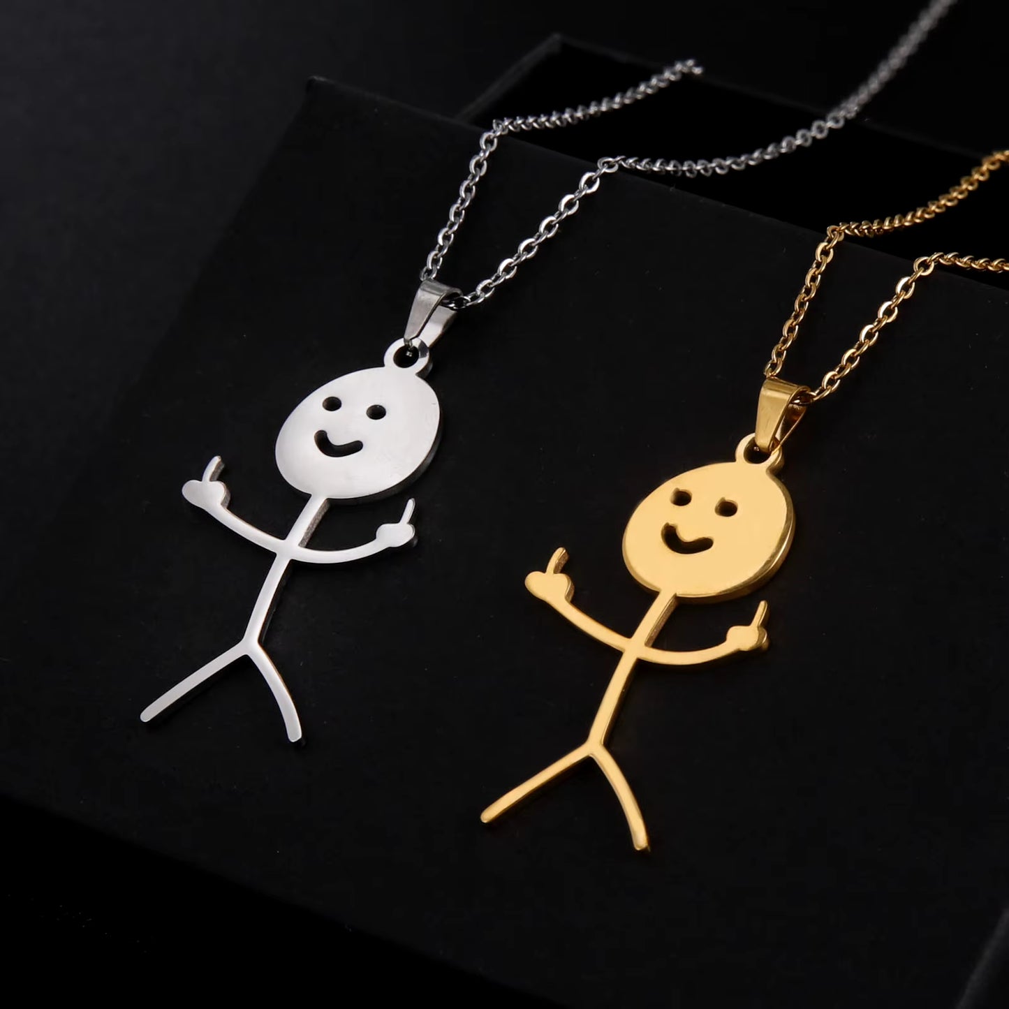 Hip Hop Middle Finger Stickman Necklace Rock Punk Funny Doodle Pendant Necklace for Women Men Trend Jewelry Gift