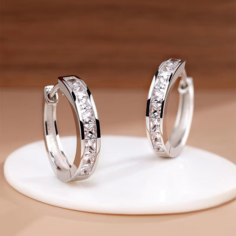 New 925 Sterling Silver Shining Zircon Earrings Women'S Circle round Earrings Fashionable and Elegant Jewelry Birthday Gift